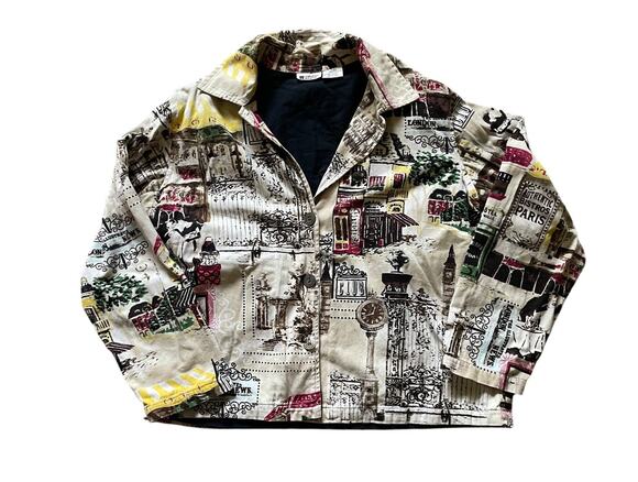 Units Jackets & Blazers - Vintage Units Postcard Novelty Artsy Jacket Large Cotton Graphic Patchwork